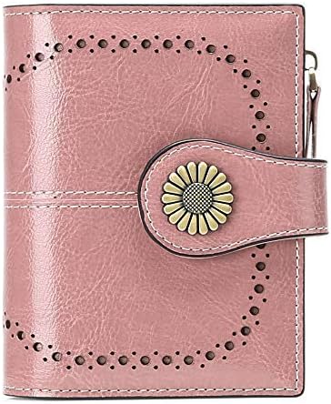 SENDEFN Women's Wallet Genuine Leather RFID Blocking Short Wallet with 16 Card Slots, Ae_pink