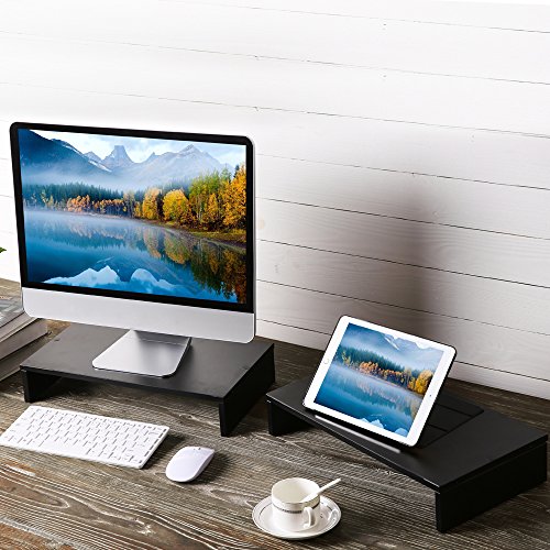 image for RFIVER Small Desktop TV Shelf Rack Computer Desk Monitor Stand Riser w
