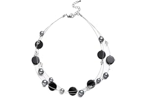 JURYLOO Layered Shell Necklaces for Women Stacked Pearl Necklaces Statement Charm Necklace Stainless Steel Boho Necklaces for Women