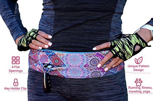 Innovative Stylish New Belt Carries Phone, Keys, Cards, Cash, Water. Perfect for Running, Traveling, Fitness, Yoga, Cycling. Unique Pattern Design. Key Holder Clip, 4 Flat Openings