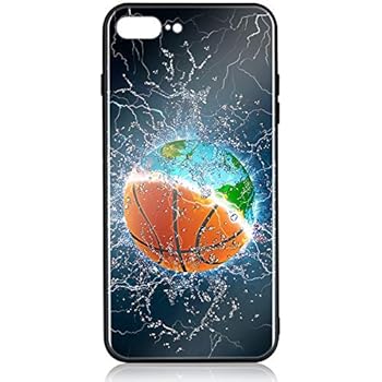 iPhone 8 Plus Case iPhone 7 Plus Case HuntHawk with Anti-Drop TPU Hard PC Scratch-Proof Tempered Glass Protector Fit Apple 7 Plus Case for Girls Boys Earth and Basketball in Water