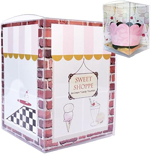 Sweet 16 Party Supplies, Paris Ice Cream Parlor Theme Favor Kit, Clear Plastic Cupcake Boxes 12 Cupcake Wrappers, Pink and Gold 1st Birthday Treat Holder, Baby Shower 3x3 Clear Plastic Gift Box Set