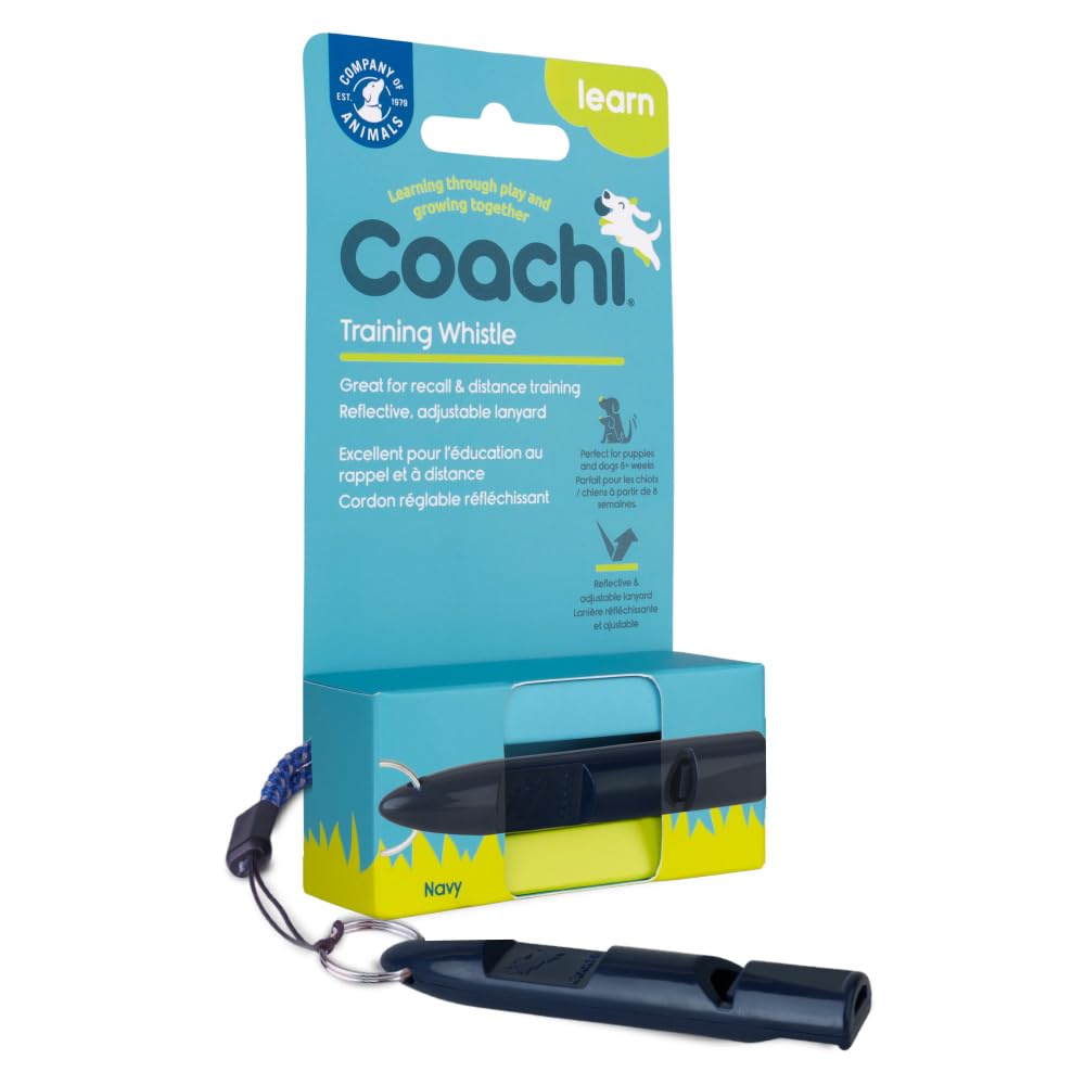 Coachi Training Whistle, Ideal for Obedience and Recall Training, Strong Clear Sound, Lightweight Polymer Material and Compact, Adjustable Reflective Lanyard, Suitable for Puppy & Dog Training (Navy)