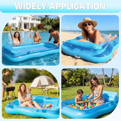 Shinepool Inflatable Tanning Pool Lounger, 71"x48" Tanning Bed Pool Floats w/Pillow & Cup Holders, Thicken Sutan Lounge Float for Adults, Blow Up Sunbathing Floatie Raft for Backyard Lake Water Party
