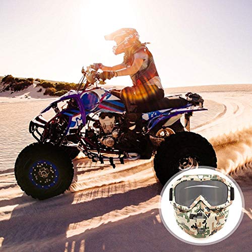 FOONEE Motorcycle Helmet Mask, Retro Motocross Goggle with Removable Face Mask UV400 Detachable Fog-Proof Warm ATC Goggles for Racing Airsoft Riding