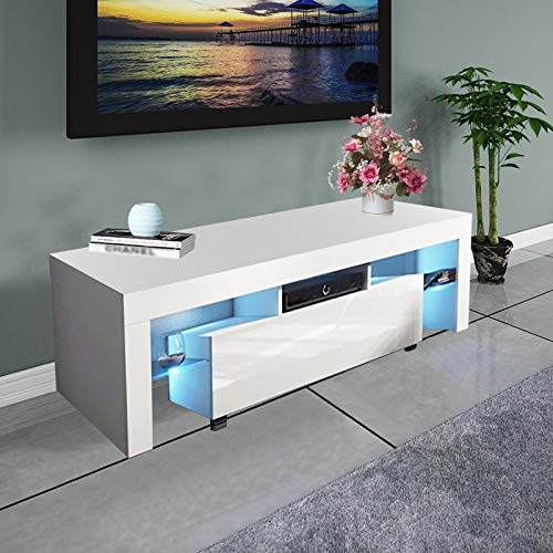 pealgbi TV Stand with Led Lights, 2-Shelf Modern Minimalist TV Cabinet with Drawer, Living Room Storage Shelves… - Image 3
