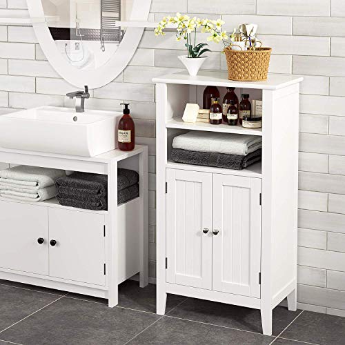 Homfa Bathroom Floor Wooden Storage Organizer with Double Doors