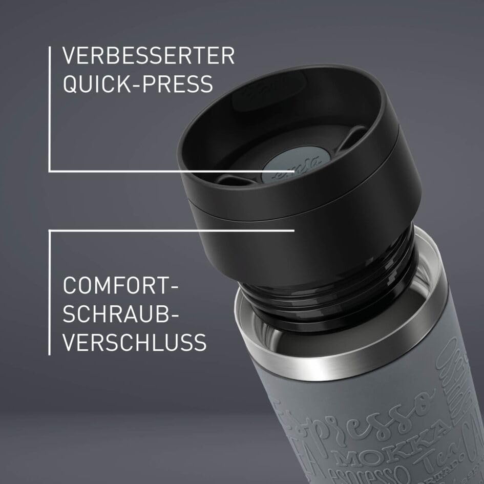 Emsa N20223 Travel Mug Classic Isolierbecher 0,5 Liter, neuer Komfort-Schraubverschluss, Edelstahl, 6h heiß und 12h kalt, 100% dicht, spülmaschinenfest, 360°-Trinköffnung, Dunkelgrau 5