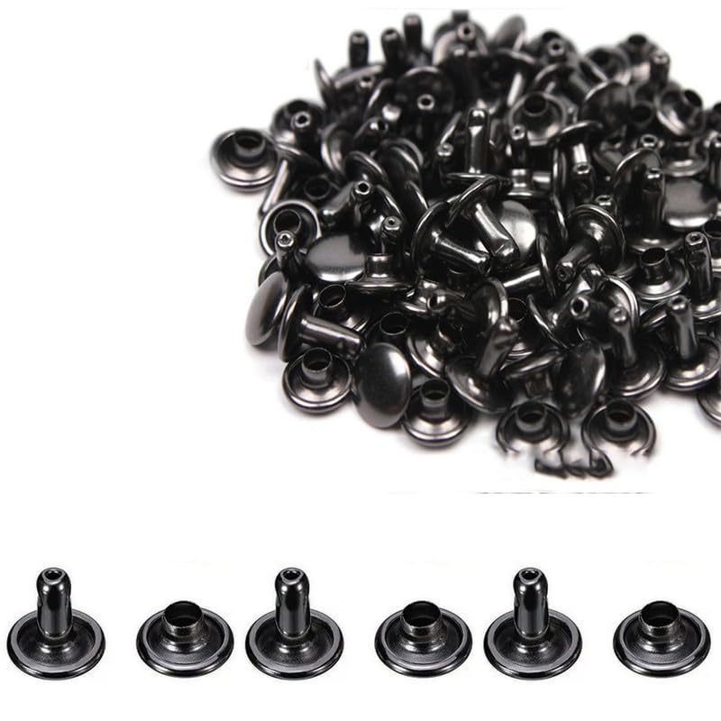 200 Pcs Leather Rivets, Black Metal Double Cap Rivets Snaps Studs for Clothes Shoes Handbag Belts Crafting Repairs, 10mm x 10mm