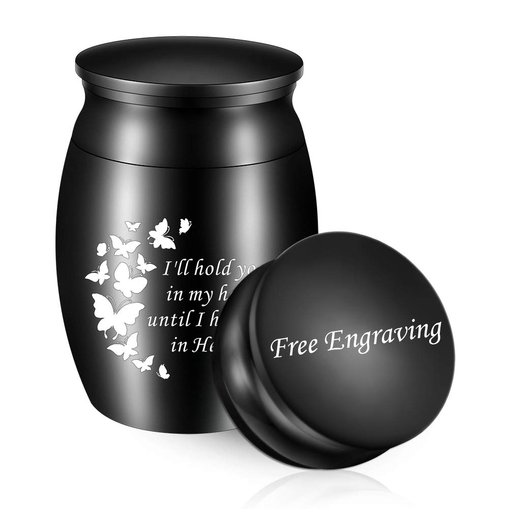 XIUDA Small Cremation Urn for Human Ashes Mini Ashes Keepsake Urn Stainless Steel Butterfly Cremation Case - I'll Hold You in My Heart Until I Hold You in Heaven