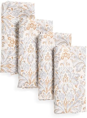 Glitz and Glimmer Silver and Gold Christmas Winter Holiday Fabric Four (4)-Piece Napkin Set