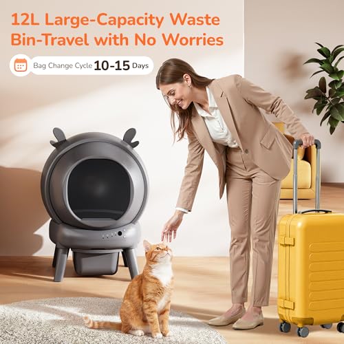 Automatic Self Cleaning Litter Box, Cat Litter Box, Robot Litter Box | APP Control, 65L Globe, Dual Safety Sensors, 1 Roll Garbage Bags, Litter Mat, <35DB, Grey