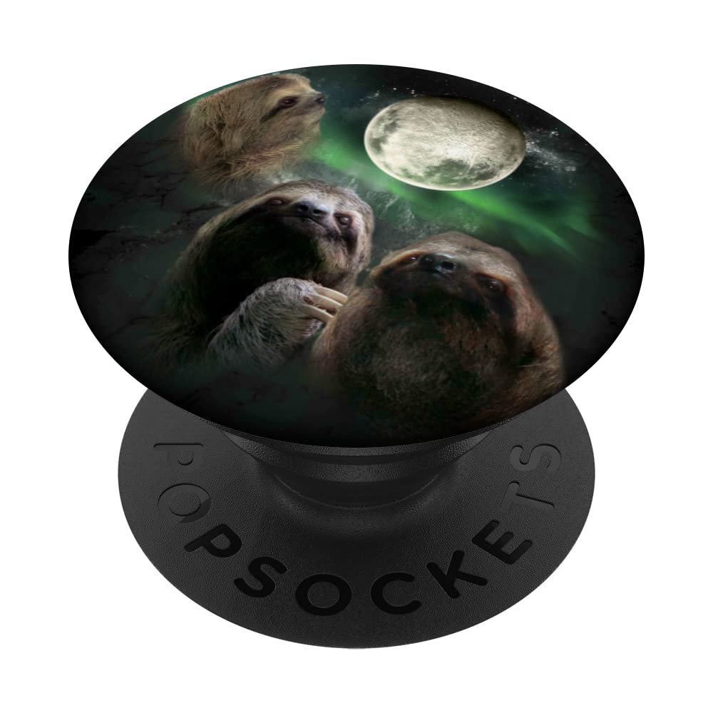 3 Sloth Moon, Wolf Sloths, Wolves Howling PopSockets Swappable PopGrip