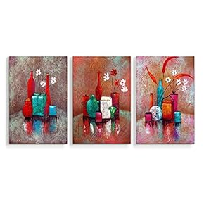 Canvas Wall Art Abstract Watercolor Vases Painting Artwork for Home Prints Framed - 16"x24" x 3 Panels