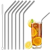 Acerich Set of 6 Stainless Steel Straws Reusable Metal Drinking Straws for 30 oz & 20 oz Tumblers Cups Mugs Cold Beverage, Free Cleaning Brush Included