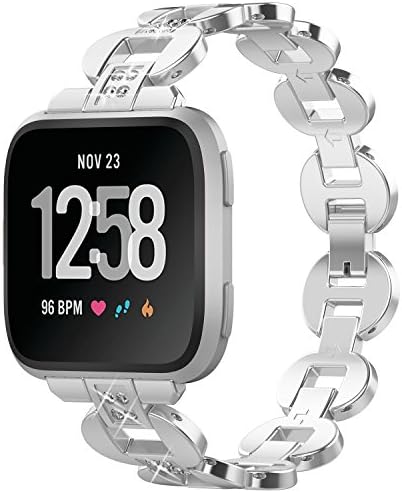 Compatible for Fitbit Versa Bands,Stainless Steel Metal Replacement Wristbands Bling Adjustable Fitbit Versa Accessories Pearl Bracelet Strap