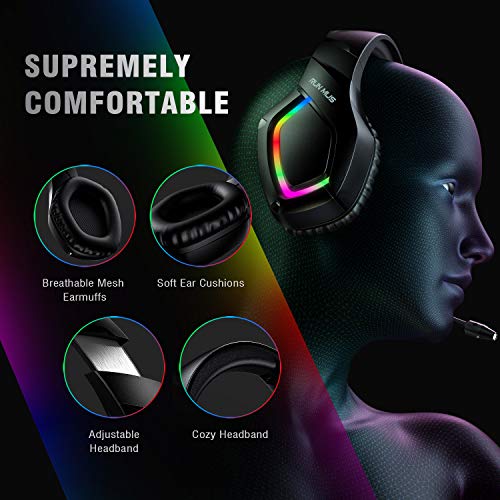 RUNMUS Gaming Headset PS4 Headset with 7.1 Surround Sound, Xbox One Headset with Noise Canceling Mic & RGB Light, Compatible w/ PS4, PS5, Xbox One(Adapter Needed), PC Laptop, Nintendo Switch, PS2, Mac