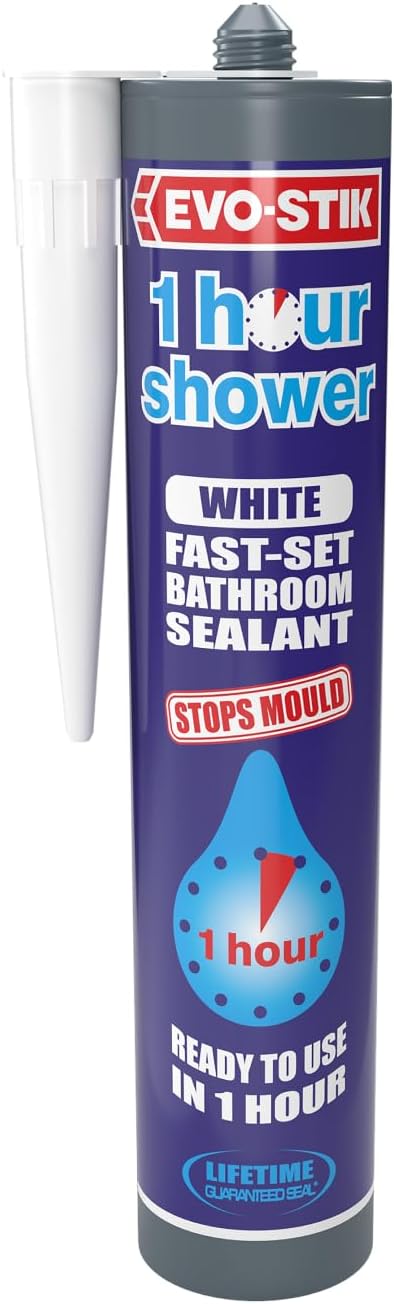 EVO-STIK 1 Hour Shower Bathroom Sealant White 290ml Fast Set Anti-Mould Ready