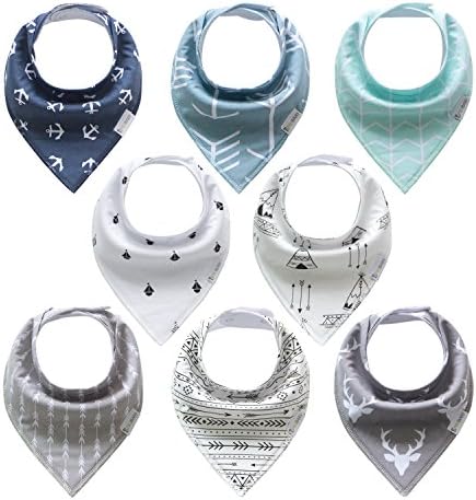 Bandana Baby Bib Set for Boys and Girls by Pikibaby, Unisex 8-Pack, 100% Organic Cotton, Cute Newborn and Cool Baby Shower Gift for Teething/Drooling, Soft, Absorbent and Hypoallergenic