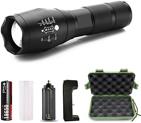 Tactical Flashlight, DONAK Portable Super Bright T6 LED Torchlight, Zoomable Adjustable Focus Handheld Lighting Lamp Torch with Rechargeable 18650 2600mAh Battery for Hiking Camping Cycling Emergency