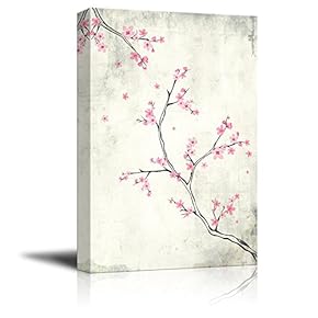 Canvas Wall Art - Watercolor Painting Style Pink Cherry Blossom on Branch - Giclee Print Gallery Wrap Modern Home Art Ready to Hang - 12x18 inches