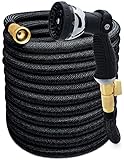 Morvat Expandable Garden Hose, Water Hose, Expanding Garden Hose, Flexible Hose, Retractable Hose, 3800D Brass + 10 Setting Spray Nozzle + Heavy Duty Brass Nozzle + Hose Holder + Carry Bag, 100 FT