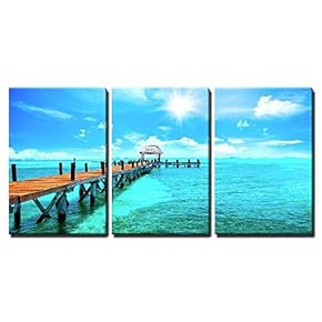 3 Piece Canvas Wall Art - Exotic Caribbean Island. Tropical Beach Resort. Travel or Vacations Concept - Modern Home Art Stretched and Framed Ready to Hang - 16"x24"x3 Panels