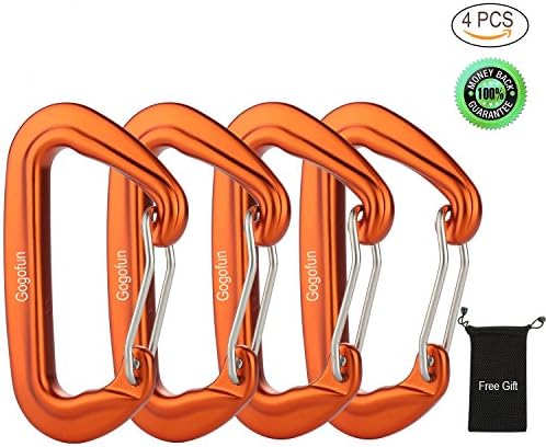 GOGOFUN 24KN Aluminum Carabiner Lightweight and Heavy Duty Rated 5395 LBS Aircraft Grade 7075 Aluminum Material for Hammock Swing Camping Backpack Keychain (24KN 4 Pack Orange)