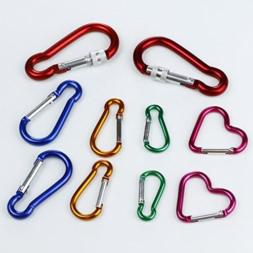 10Pcs Assorted Aluminum Locking Clip Camping Hook Keychain Hiking, Clip Snap Hook for Carrying Bags/Cords Outdoor Activities
