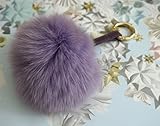 Fluffly Real Fox Fur Big Pom Pom Doll Ball Keyring / Bag Charm Gold Ring (Big Plum purple)