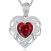 HeartMelody Necklace Birthday Gifts for Women,Garnet Birthstone Love Heart Pendant Necklace Anniversary Present for Wife, 18K White Gold Plated Jewelry Gifts for Mom Her
