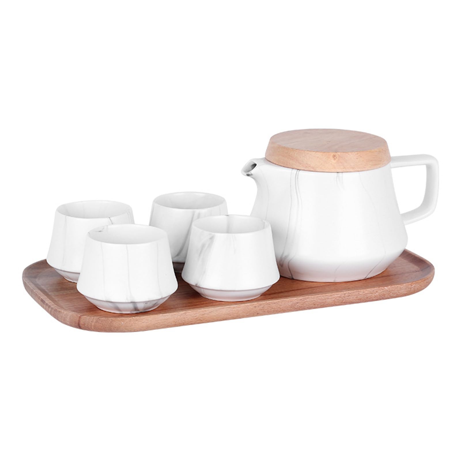 soulnioi Ceramic Flower Tea Set-700ML Ceramic Tea Pot+4 Ceramic Tea Mugs,Tea Set for Adults for Home&Office Marble