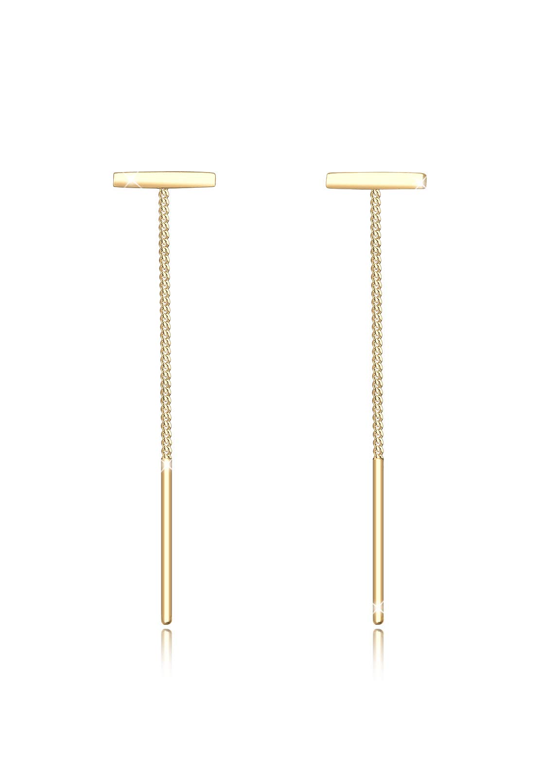 Elli Women's 925 Sterling Silver Gold Plated Bar Drop Geo Minimal Basic Pull Through Earring — image 1