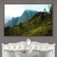 Framed Canvas Wall Art Greenlands Aerial Dark Farmhouse/Country Green Nature Photography Realism Relax/Calm - 16x24 inches