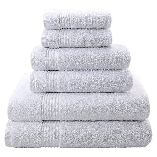 Super Absorbent and Soft Hotel & Spa Quality, 100% Genuine Cotton, 6 Piece Turkish Towel Set for Kitchen and Decorative Bathroom Sets Includes 2 Bath Towels 2 Hand Towels 2 Washcloths, Snow White