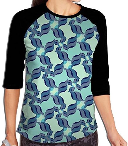 XIANGKESI Stylish Women's Classical Vintage Blue Petals Flower Mid Sleeve Raglan T-Shirt