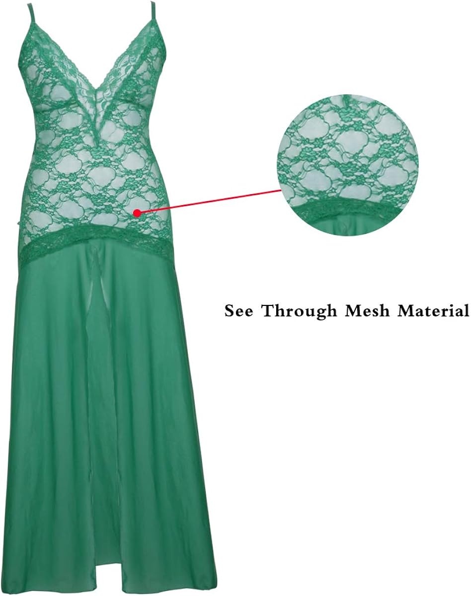 LINGERLOVE Women's Plus Size Lingerie Sexy Split Maxi Long Gown Sheer Dress: Clothing
