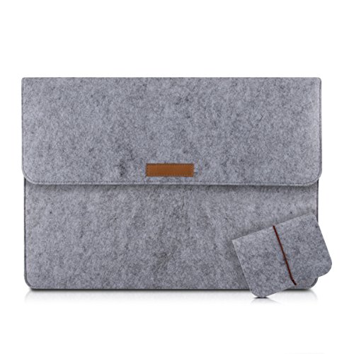 kwmobile laptop bag felt case for 17" 17,3" Laptop / Notebook / Ultrabook - notebook protective case cover in grey with internal pockets Inner dimensions: approx. 47,0 x 34,0 cm