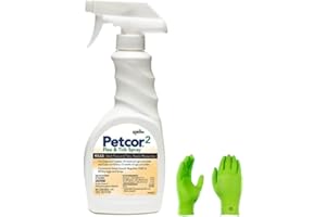 Petcor Pet Flea & Tick Spray - Easy-use Spray - Kill Ticks, lice, Fleas, and Mosquitoes on Dogs, Cats, Puppies, and Kittens | USA Supply Gloves | USA Supply Pest Identification Card