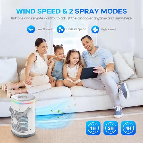 Portable Air Conditioners, 1400ML Mini Air Conditioner Evaporative Personal Cooler Humidifier with Remote, 3 Speeds Mini AC Desktop Cooling Fan for Home Office Bedroom