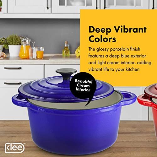 Klee Enameled Cast Iron Dutch Oven Casserole Dish with Self-Basting Cast Iron Lid, 4-Quart (Blue) - Thumbnail 3