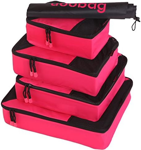 Uoobag Packing Cubes 4pcs Set Packing Travel Organizers Mesh Rose Red