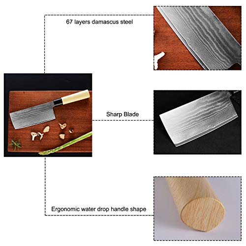 NASATER Deli Knife 6.5 Inch Damascus 9CR Japanese Super Steel Asian Knives for Home and Kitchen
