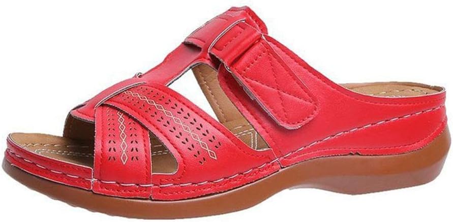 ladies red walking sandals