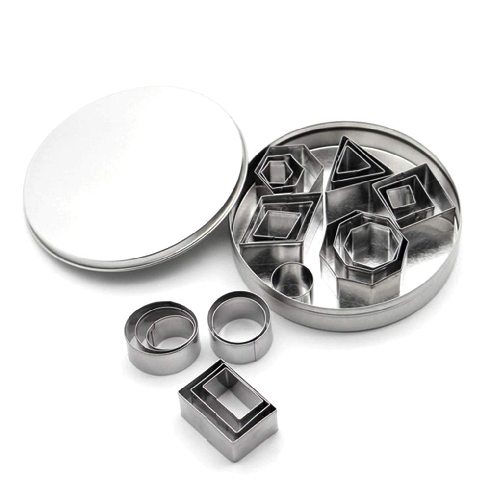 Aoktech Mini Cookie Cutters Stainless Steel Biscuit Cutters for Baking, Dessert Design, Molding, Cake Decoration Rectangle Square Triangle Circle Oval Hexagon Octagon Shape 24 Pieces Set