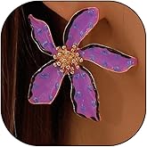 Big Flower Dangle Earrings Charming Dot Pattern Enamel Large Drop Floral Statement Earrings,Delicate Vacation Metal Jewelry Gift for Women