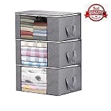QuaiShy Storage Bags,Storage Bins,Storage Bag Organizers,Clothing Organizer Bags, Foldable Storage Zipper Bag Large Durable Closet Storage Boxes(Grey+3 Piece)