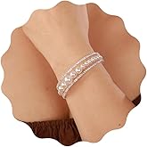 YERTTER Elegant Multi Row Crystal Pearl Cuff Rhinestone Bridals Crystal Stunning Bangle Bracelet Layered Cuff Bracelet Gift for Women Brides