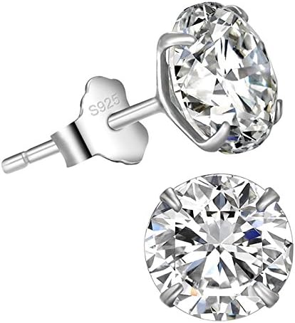 Unisex Sterling Silver Birthstone Stud Earrings Swarovski Element Crystal Created Round 4mm Cubic Zirconia Womens Platinum Plated