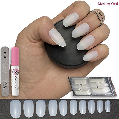 600 Pieces Oval Nails 10 Sizes – Short/Medium Natural Opaque Nails, suitable for salon use & DIY Nail Art ♥ FREE GLUE ♥ & ♥ SMALL PREP FILE ♥